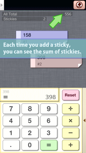 Each time you add a sticky, you can see the sum of stickies.