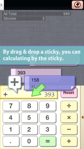 By drag & drop a sticky, you can calculating by the sticky.
