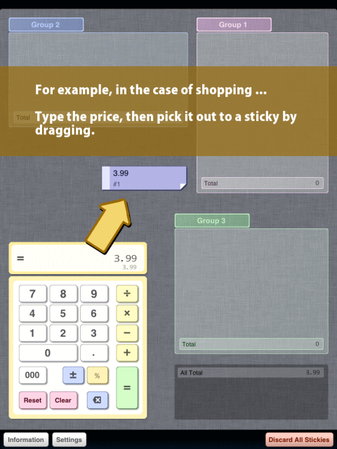 For example, in the case of shopping... Type the price, then pick it out to a sticky by dragging.
