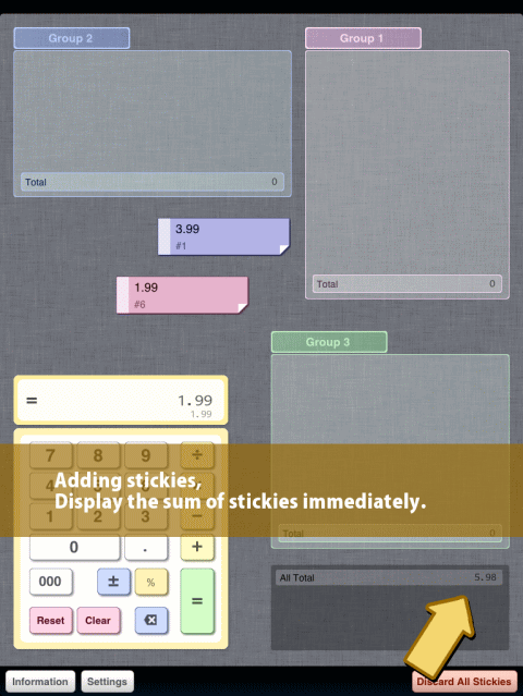 Adding stickies, Display the sum of stickies immediately.